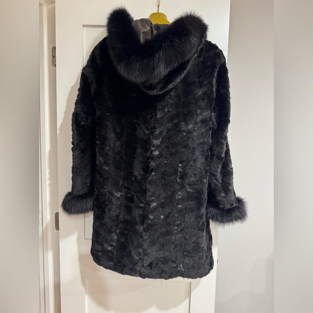 MACY’S FUR VAULT REVERSIBLE REAL MINK FOX COAT FUR SIZE L LARGE HOOD - Picture 5 of 16